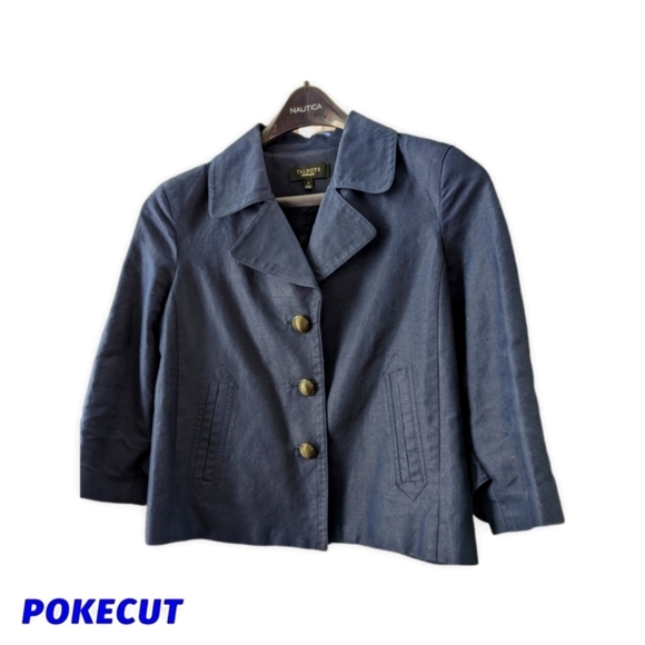 Talbots Cropped Navy cotton/linen blend jacket, size 4 GUC - Picture 1 of 5